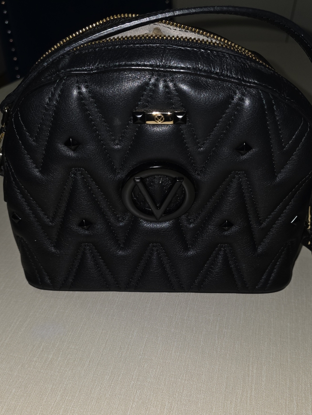 Mario Valentino Black Quilted VLOGO Dome Crossbody